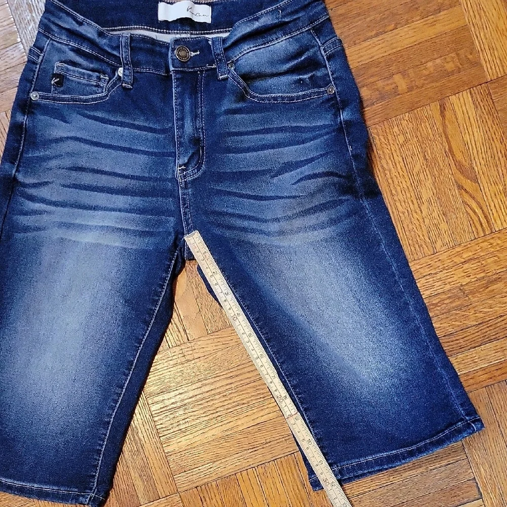 KanCan Bermuda Shorts Dark Wash Whiskering Size 25